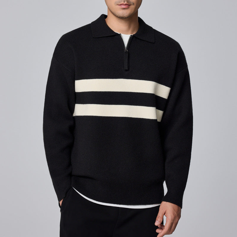 TwoToneLongSleeveVirginWoolPolo