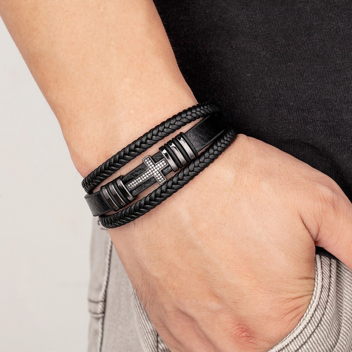 Leather Cross Bracelet